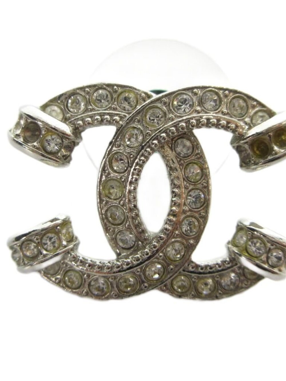 Chanel Earrings CC Logo Rhinestone Silver